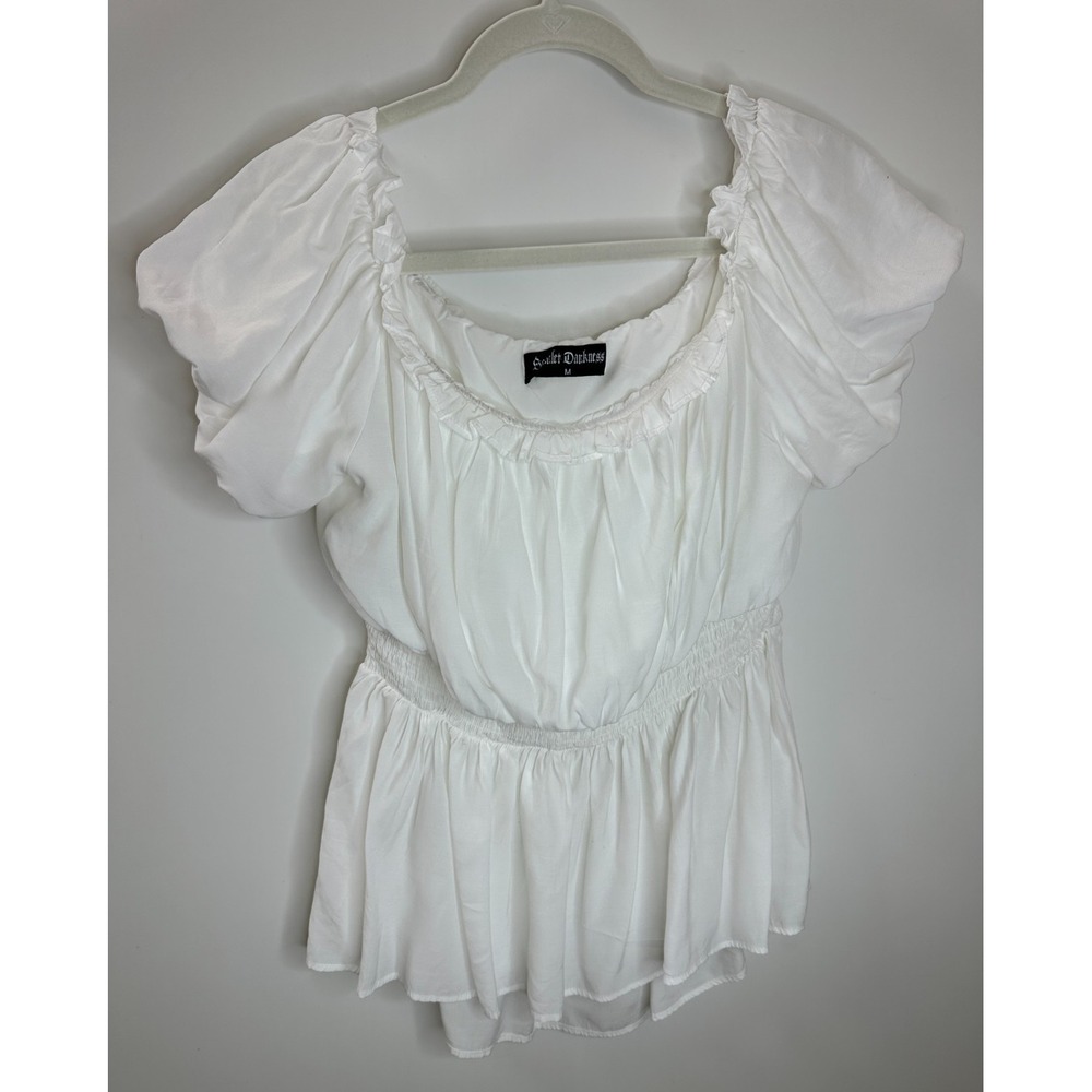 Scarlet Darkness Renaissance Pirate Pleated Shirt White Peplum Top M Medieval - Picture 2 of 10